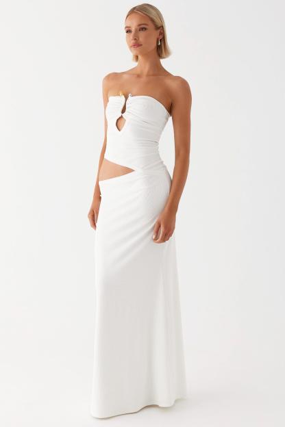 Off-Shoulder Cut-Out Ruched Maxi Dress