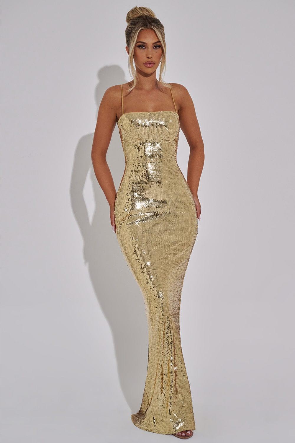 Sequin Lace-Up Backless Slip Maxi Dress