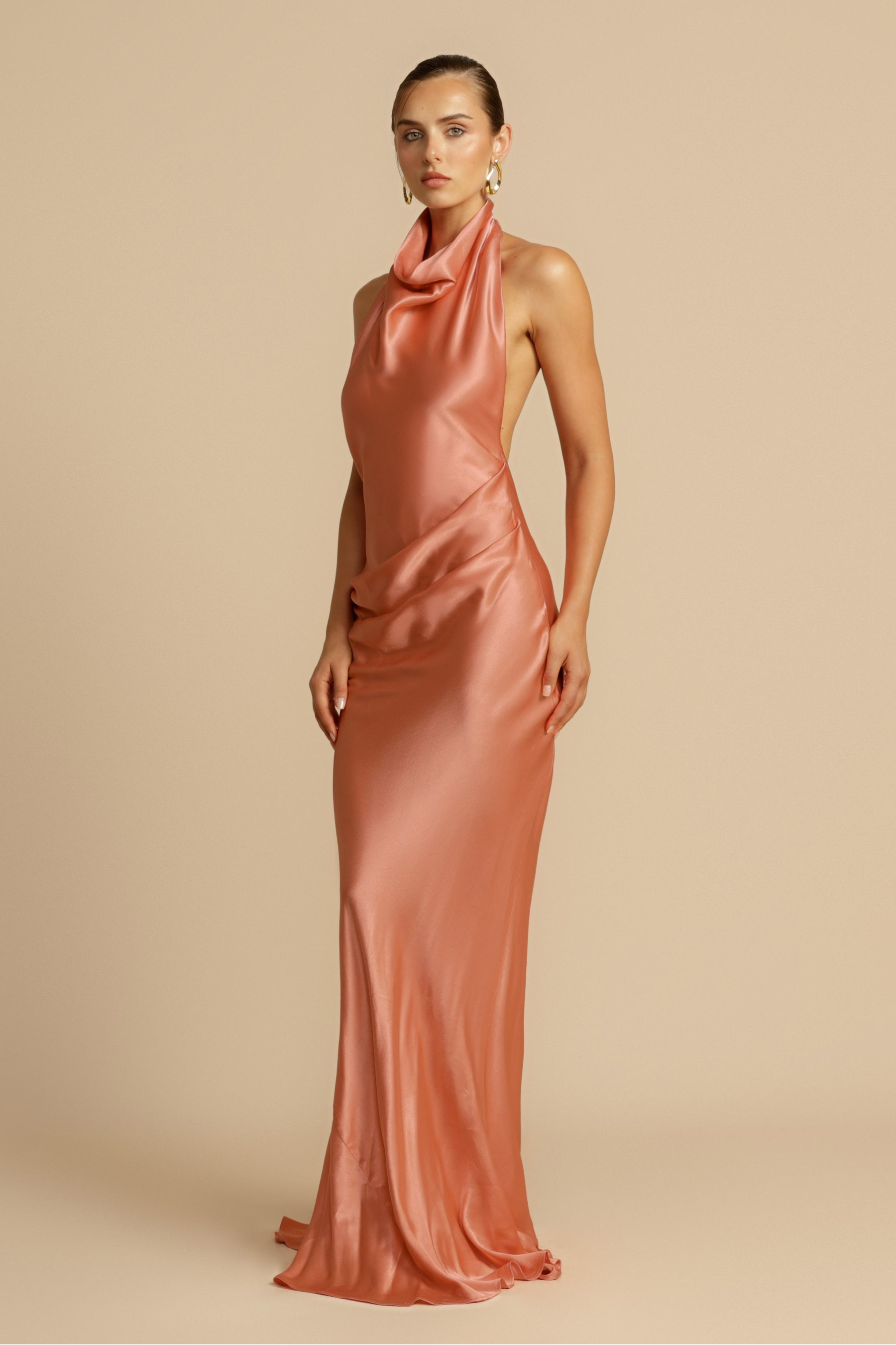 Satin Halter Neck Sleeveless Maxi Dress