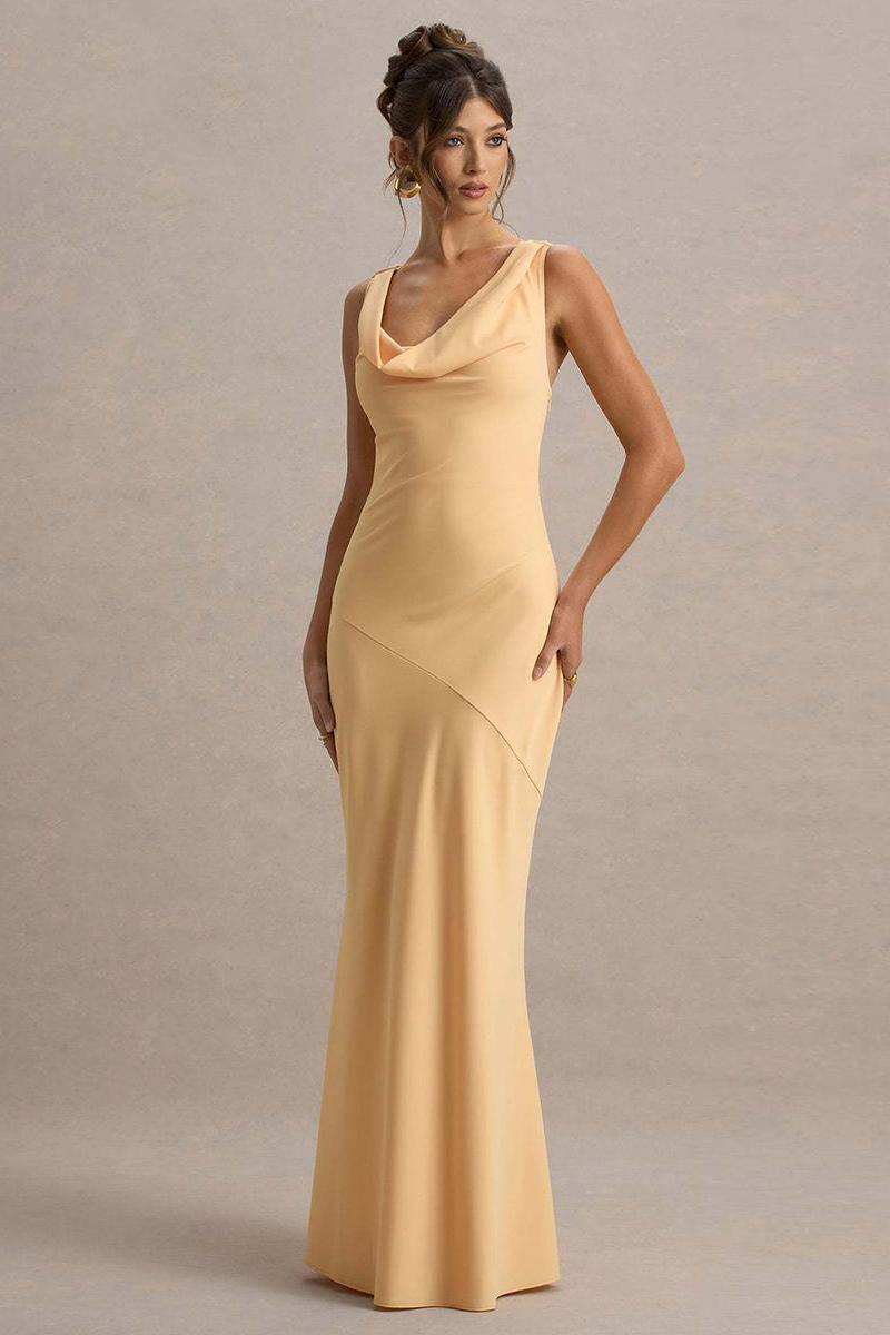 Satin Swing Collar Lace-Up Maxi Dress