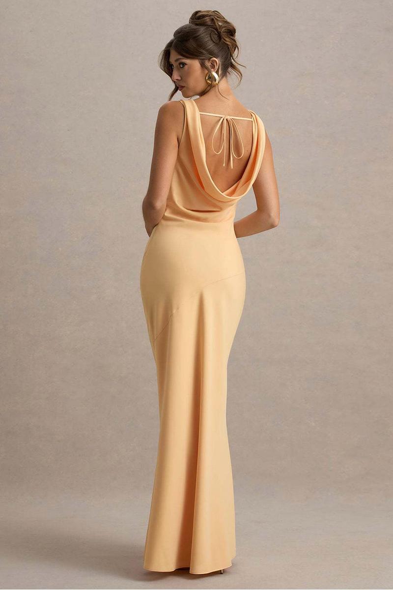 Satin Swing Collar Lace-Up Maxi Dress