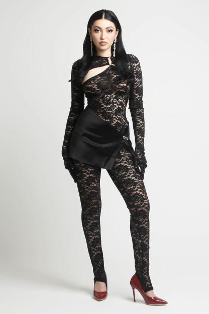Lace Cut-Out Long Sleeve Jumpsuit Set