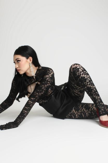 Lace Cut-Out Long Sleeve Jumpsuit Set