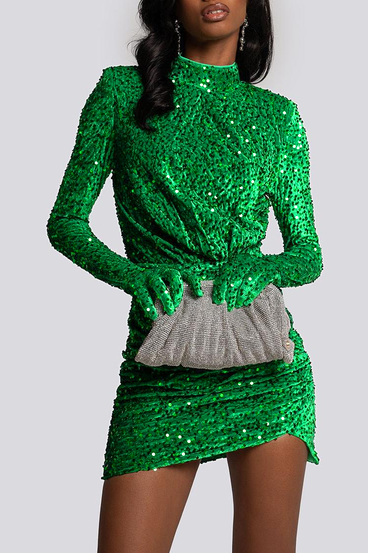 Pine Sequined Velvet High Neck Mini Dress main image 0