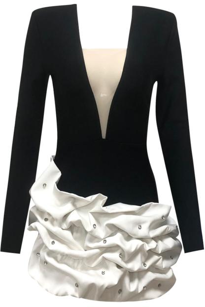 Bandage Long Sleeve V-Neck Mini Dress