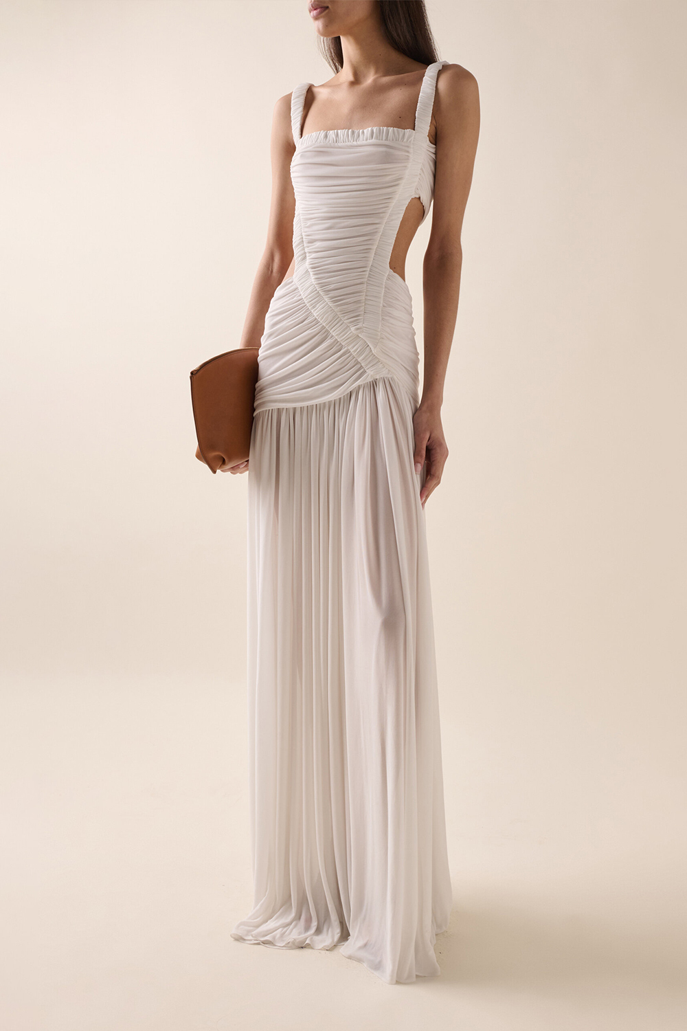 Chiffon Cut-Out Gathering Maxi Dress