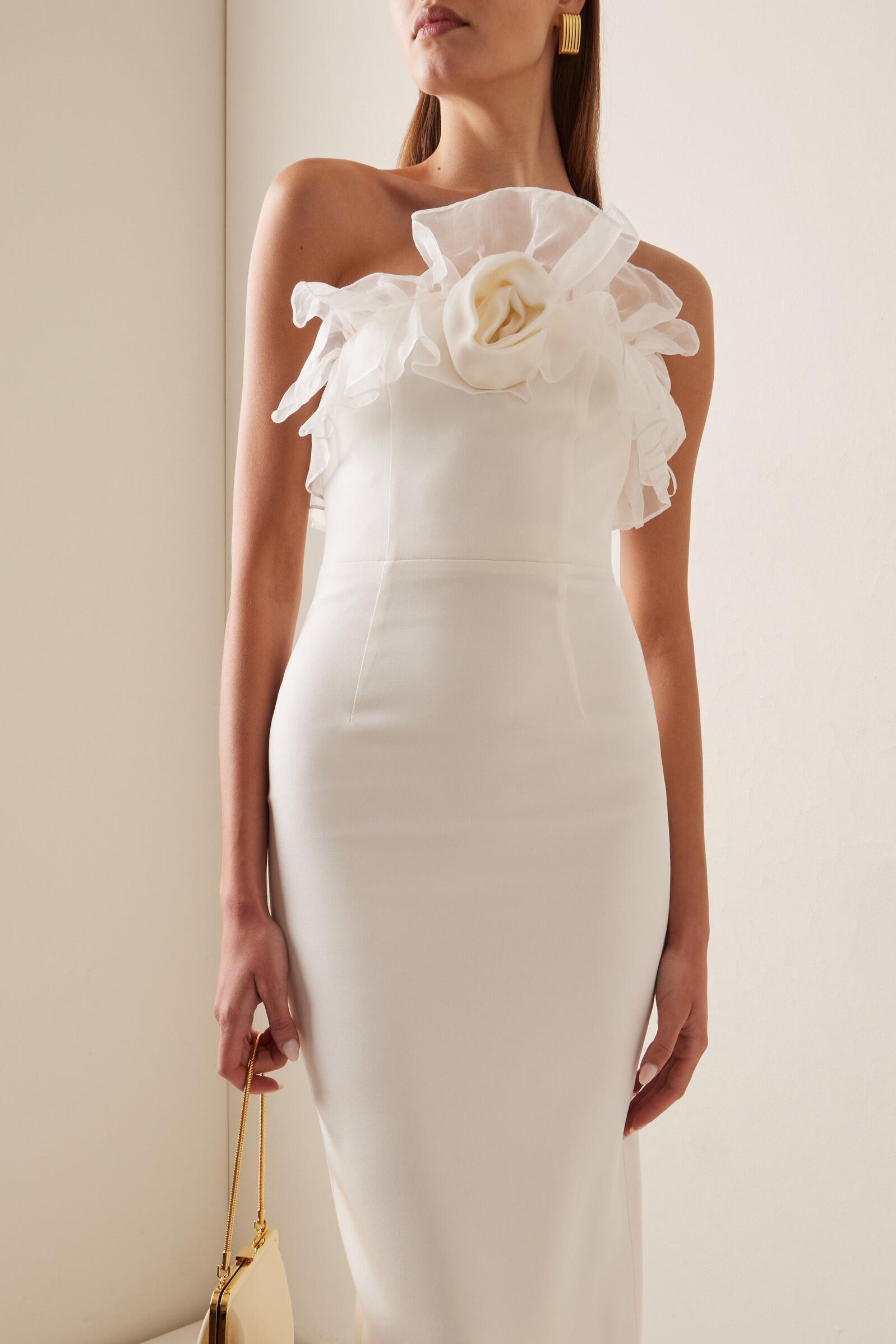 Off-Shoulder Frill 3D Flower Midi Dress