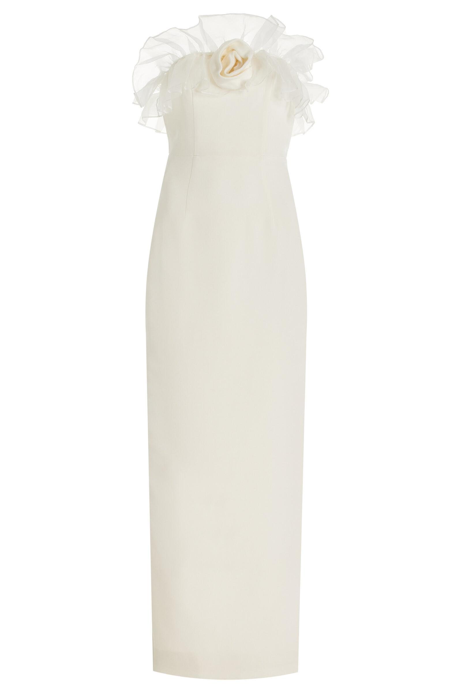 Off-Shoulder Frill 3D Flower Midi Dress