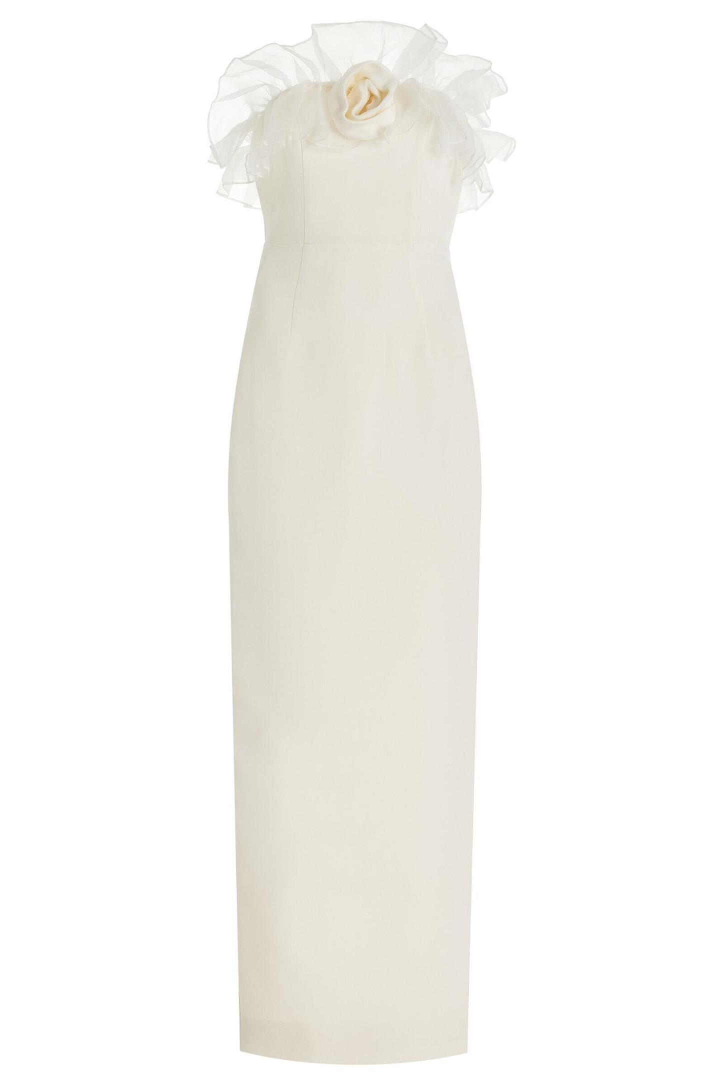 Off-Shoulder Frill 3D Flower Midi Dress