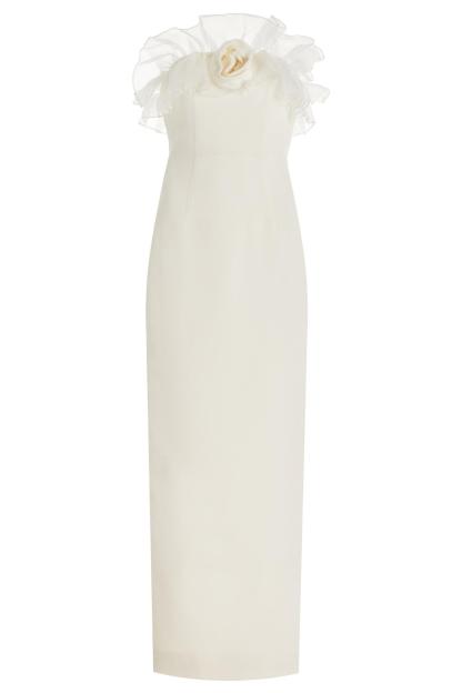 Off-Shoulder Frill 3D Flower Midi Dress