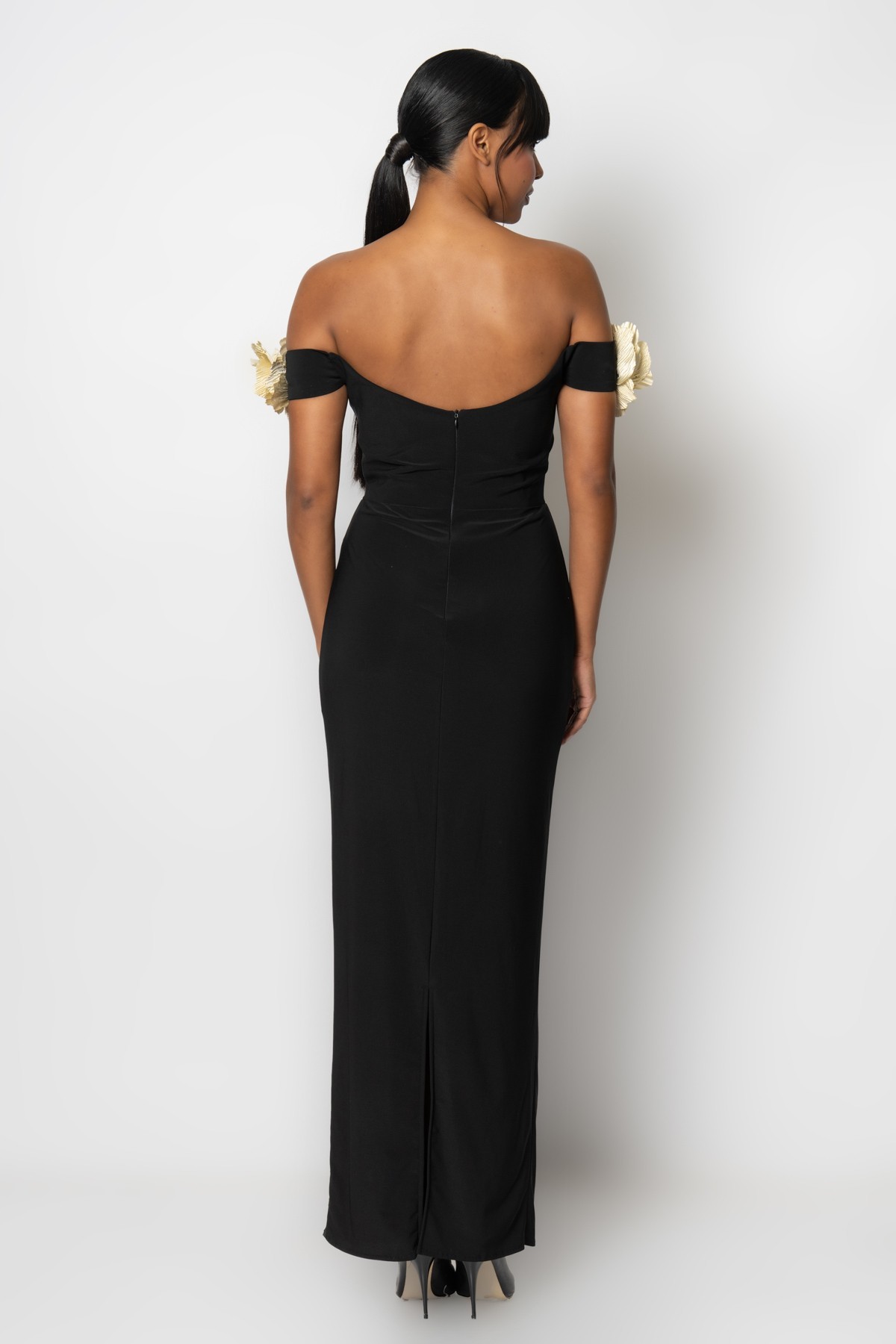 3D Flower Bandage Off-Shoulder Slit Midi Dress