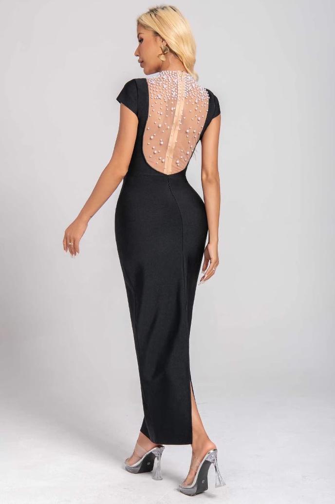 Bandage Faux Pearl Midi Dress