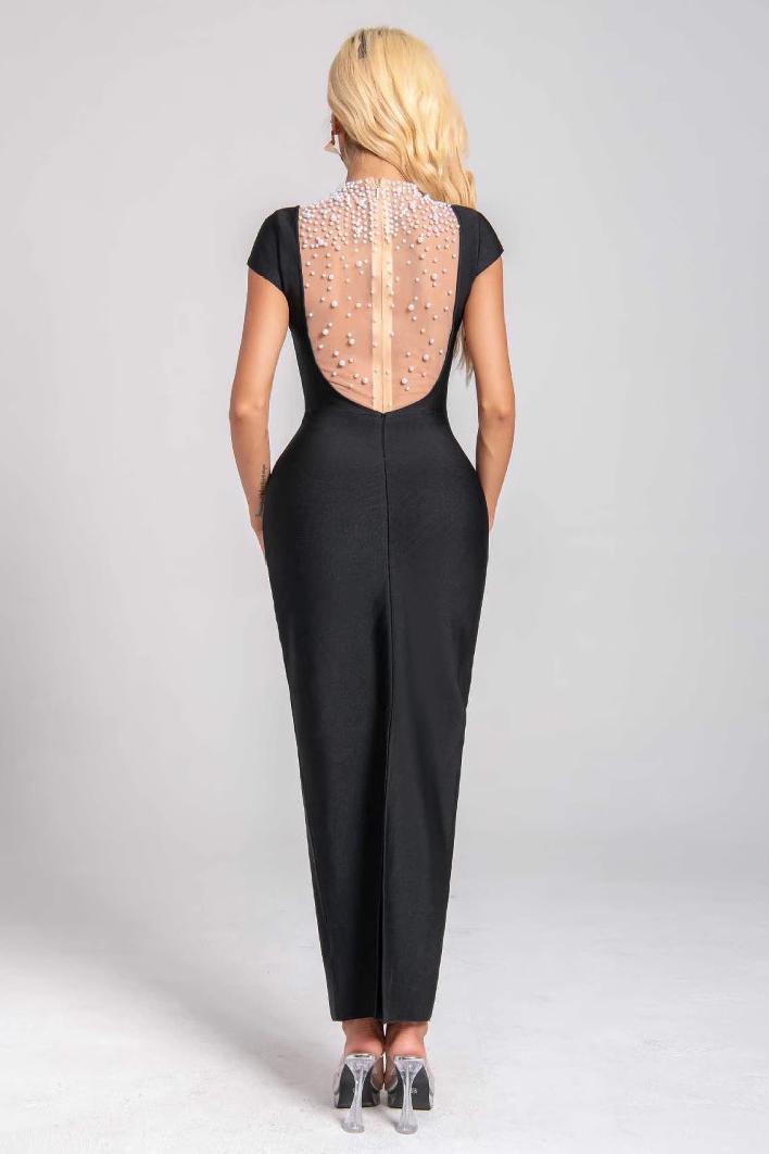 Bandage Faux Pearl Midi Dress