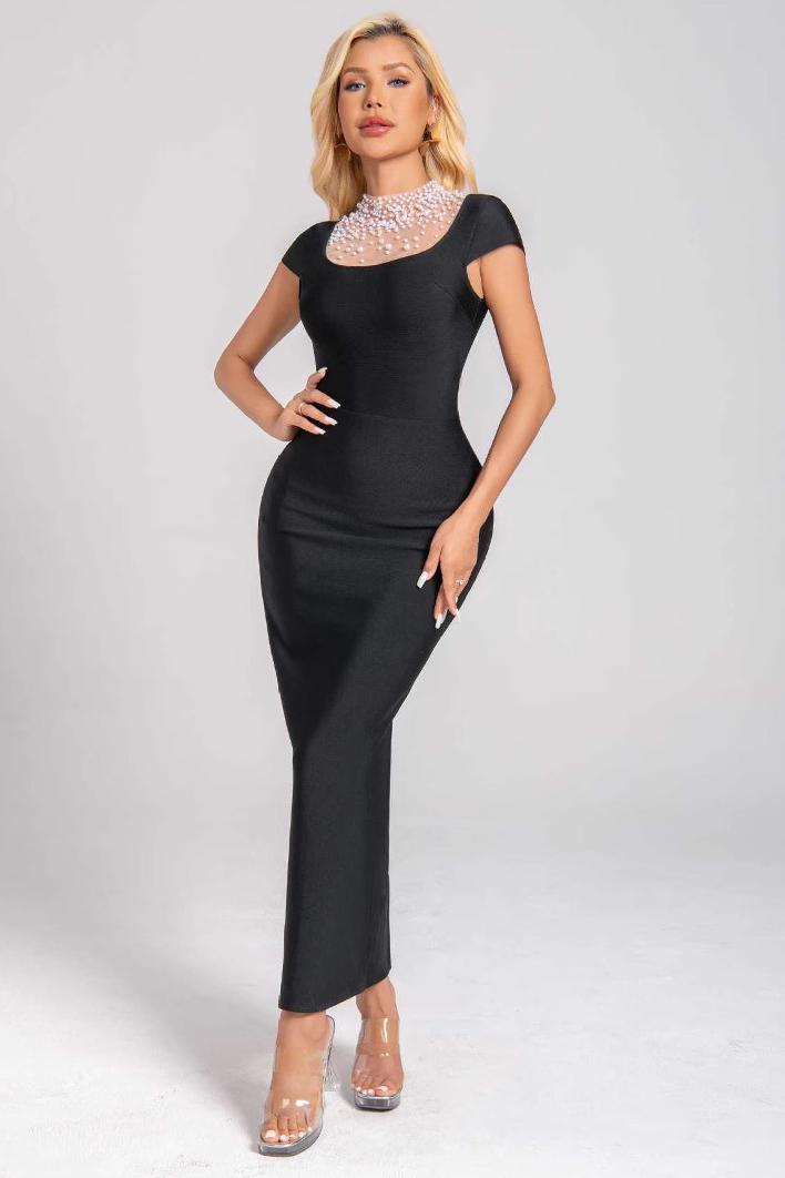 Bandage Faux Pearl Midi Dress
