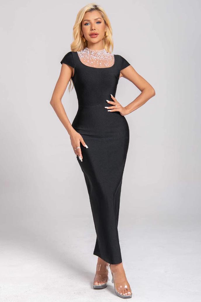 Bandage Faux Pearl Midi Dress