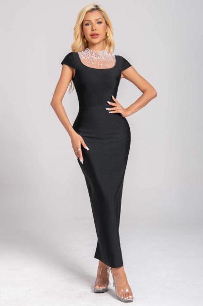 Bandage Faux Pearl Midi Dress