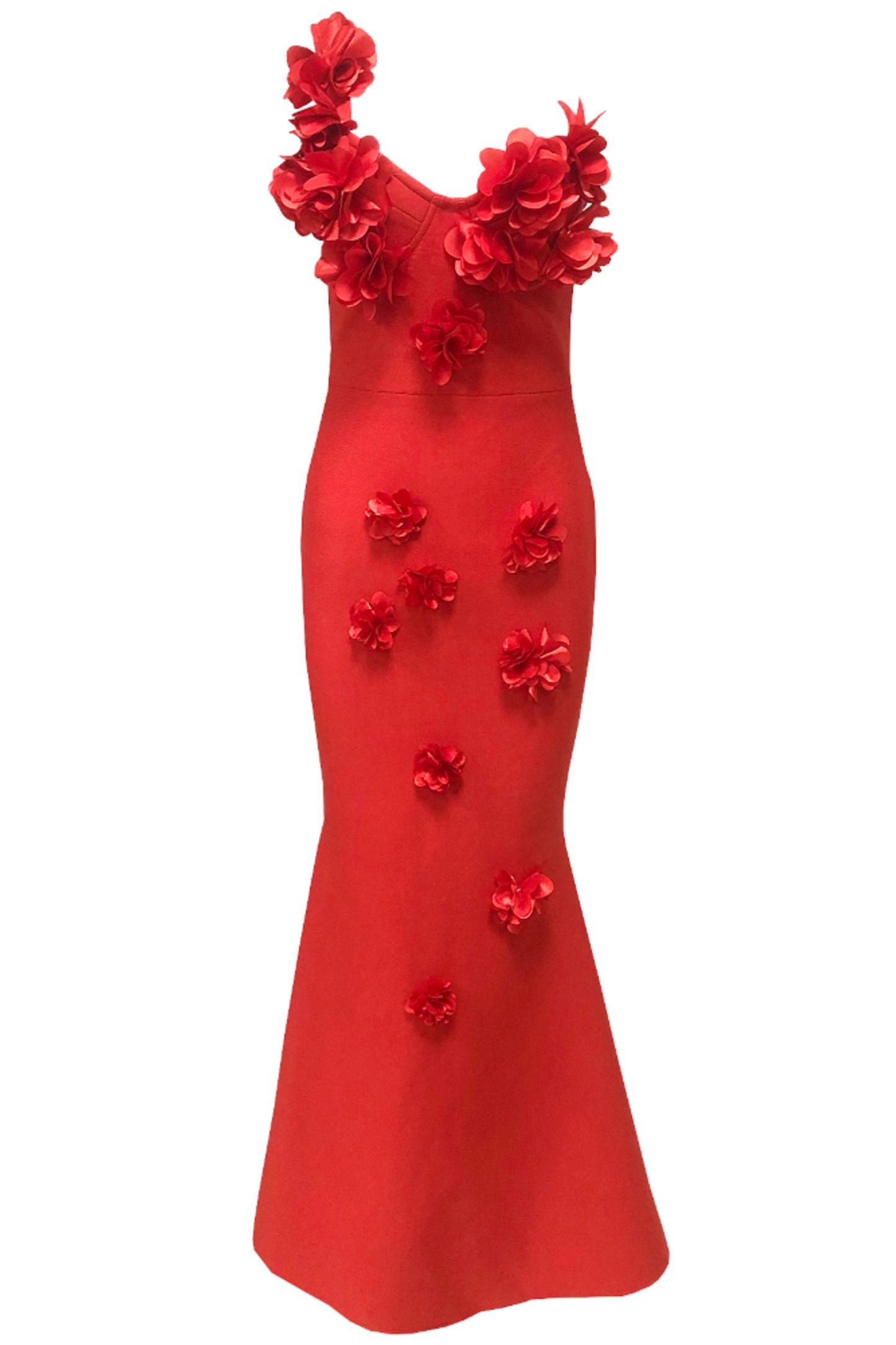Bandage 3D Flower Solid Midi Dress