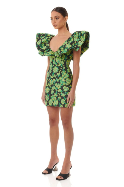 Jacquard V-Neck Sleeveless Mini Dress