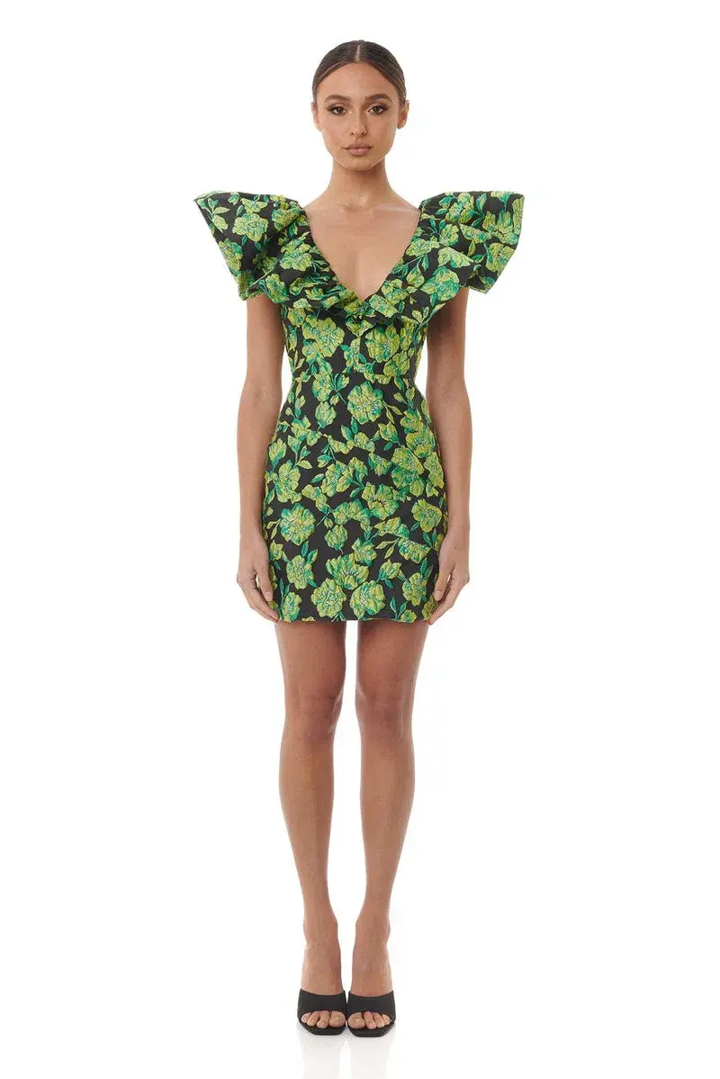 Jacquard V-Neck Sleeveless Mini Dress