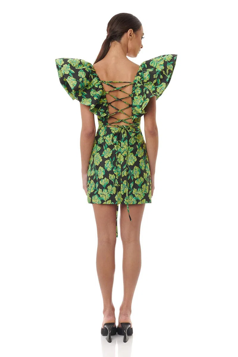 Jacquard V-Neck Sleeveless Mini Dress