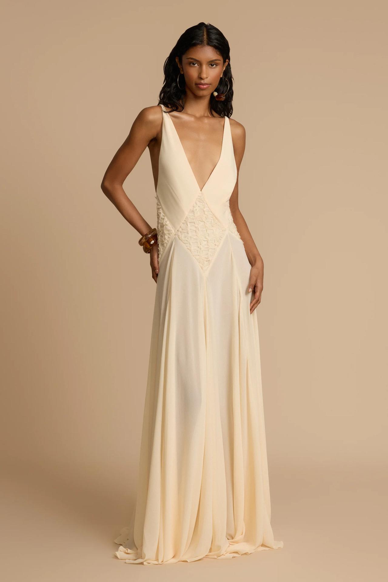 Deep V-Neck Chiffon Lace Midi Dress