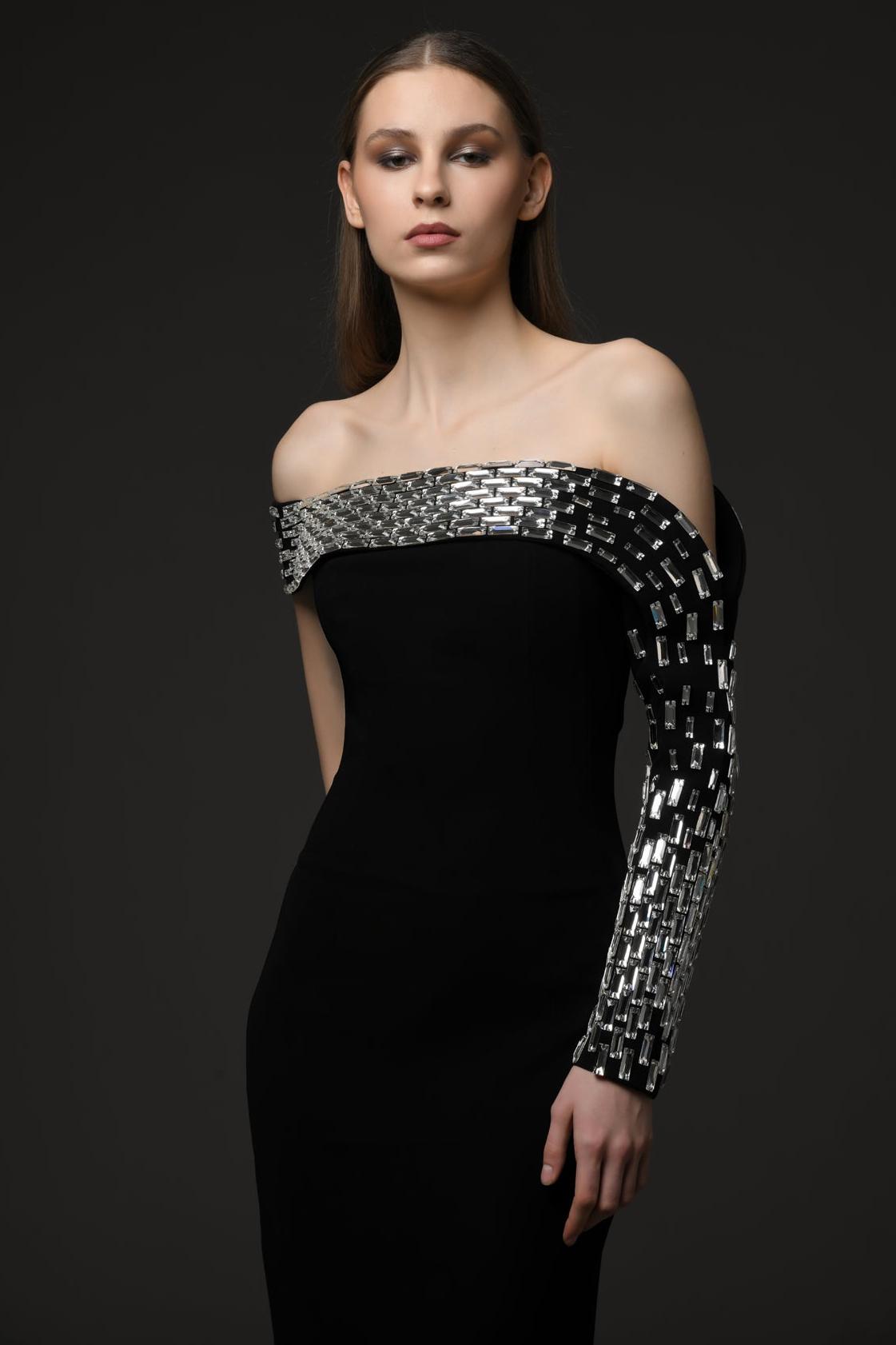 Rhinestone Bandage Off-Shoulder Maxi Dress