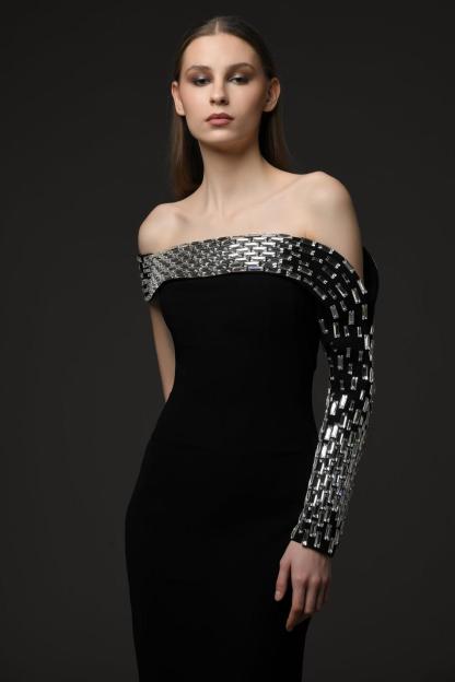 Rhinestone Bandage Off-Shoulder Maxi Dress