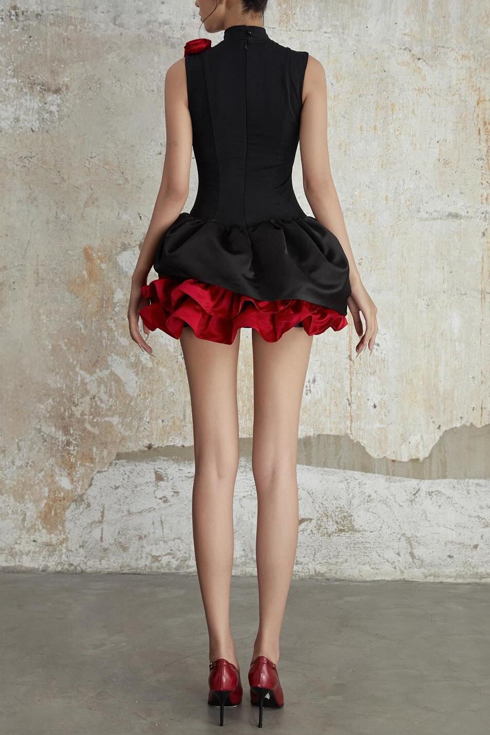 3D Flower Contrast Color Mini Dress