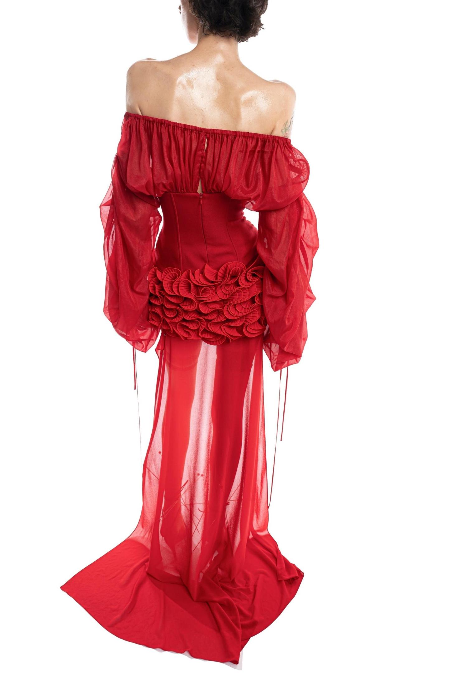 3D flower Off-Shoulder Shirring Mini Dress