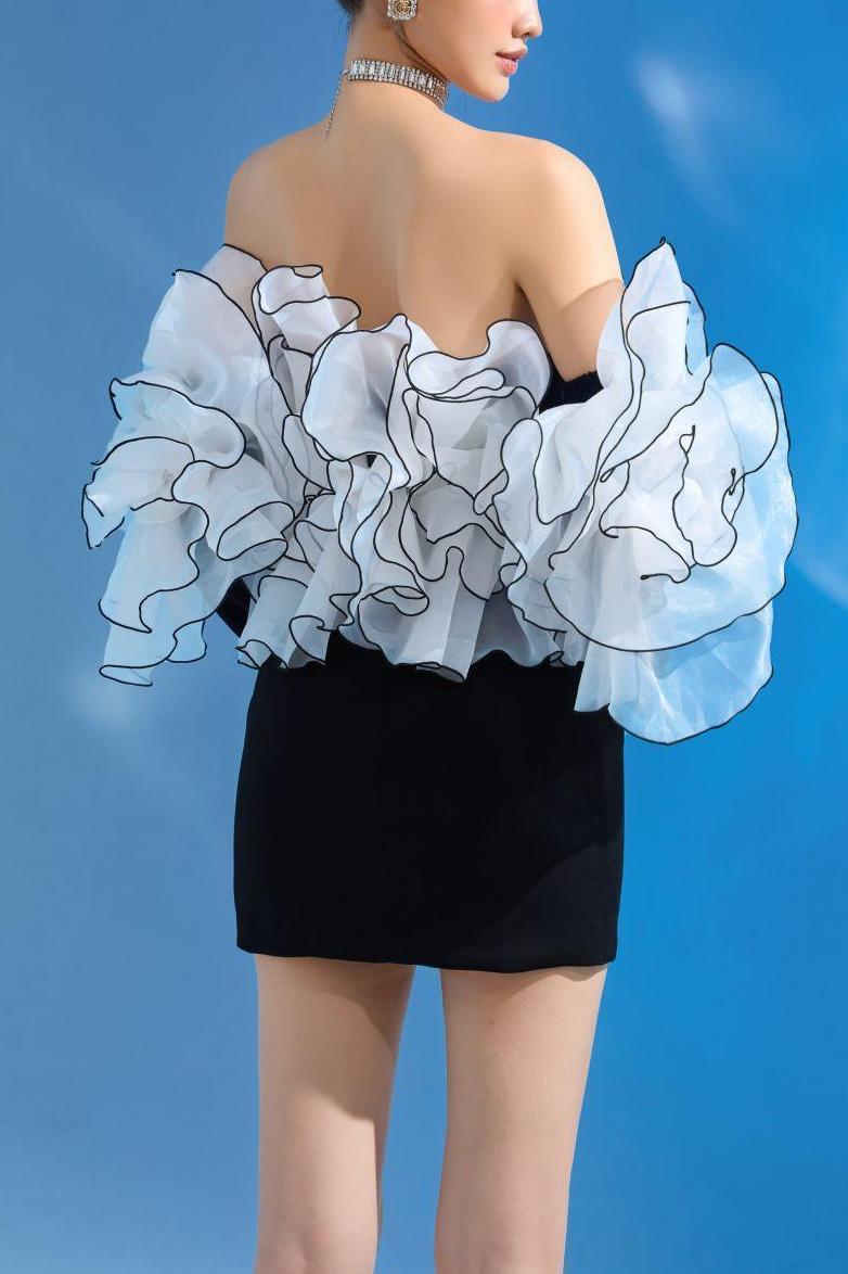 3D Flower Off-Shoulder Long Sleeve Mini Dress