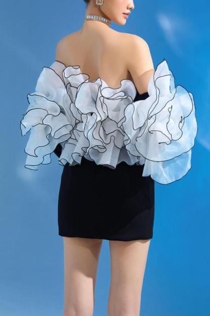 3D Flower Off-Shoulder Long Sleeve Mini Dress