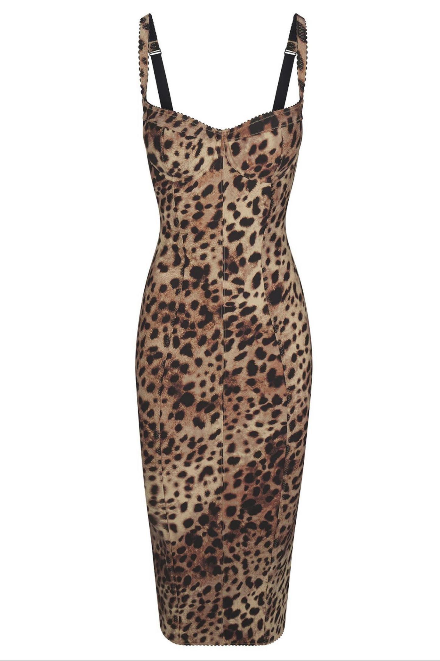 Leopard Print Sweetheart Neck Slip Midi Dress