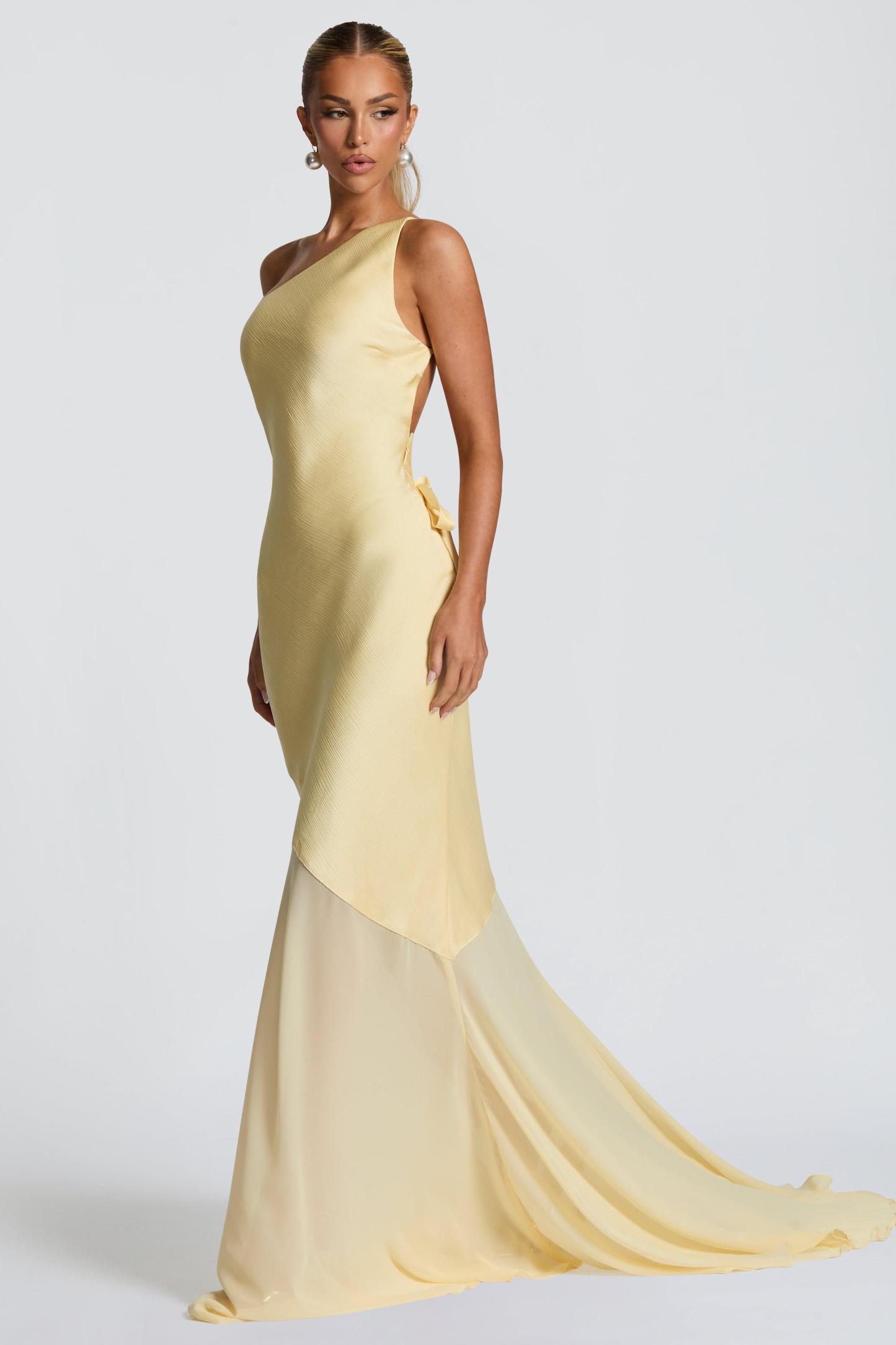 Satin One-Shoulder Maxi Dress