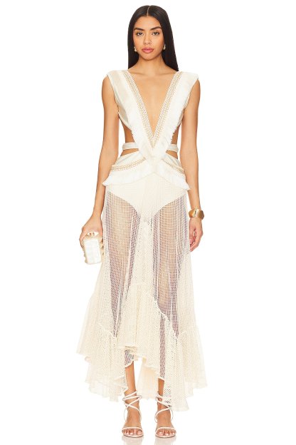 Tassel Cut-out V-Neck Midi Dress