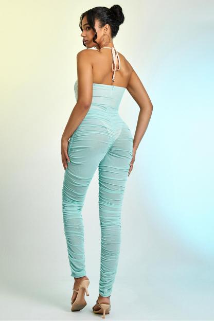 Sequin Splicing Mesh Halter Neck Jumpsuit