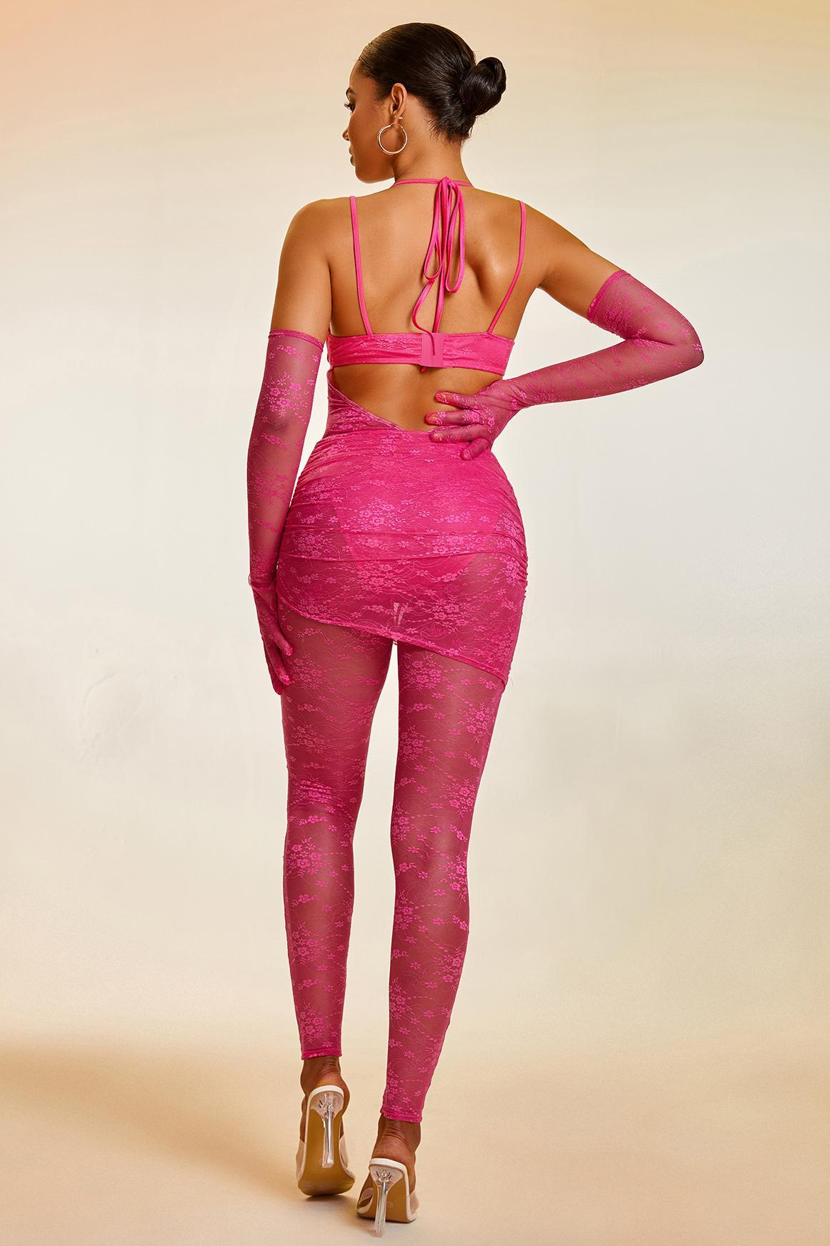 Lace See-Through Jumpsuit With Gloves