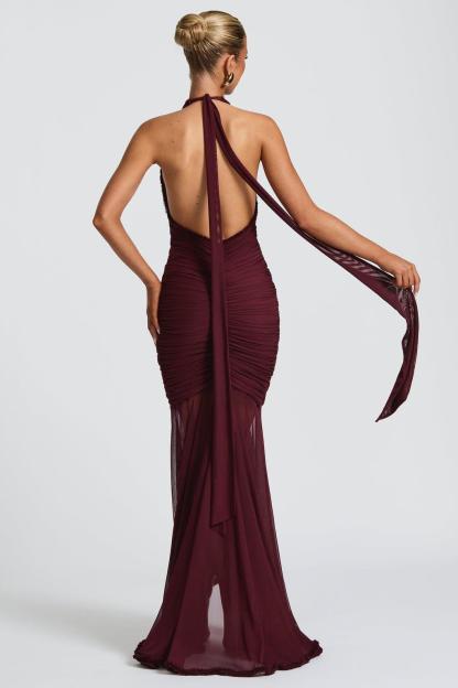 Halter Neck Gathering Ruffle Maxi Dress
