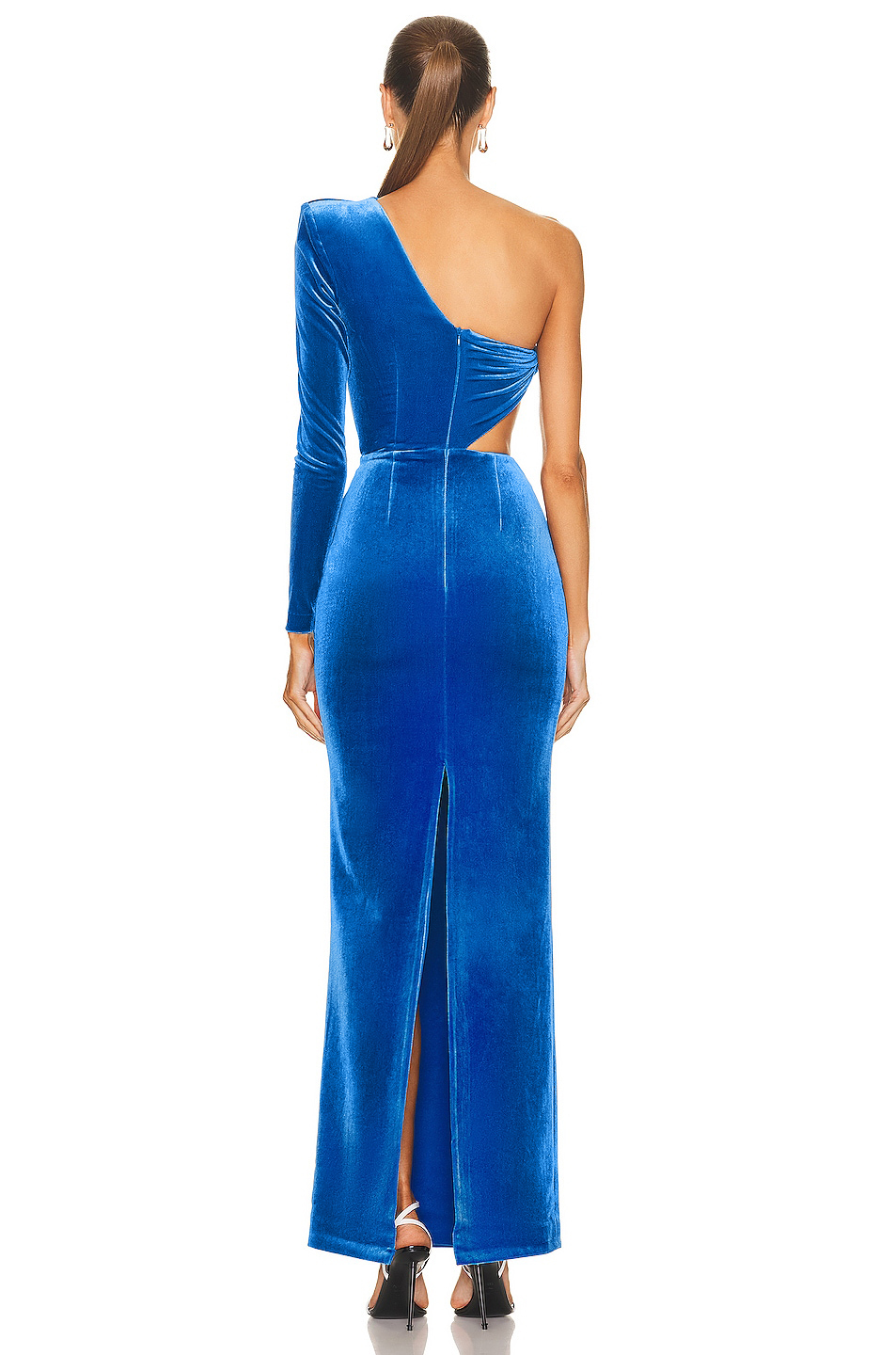 Velvet One-Shoulder Long Sleeve Maxi Dress