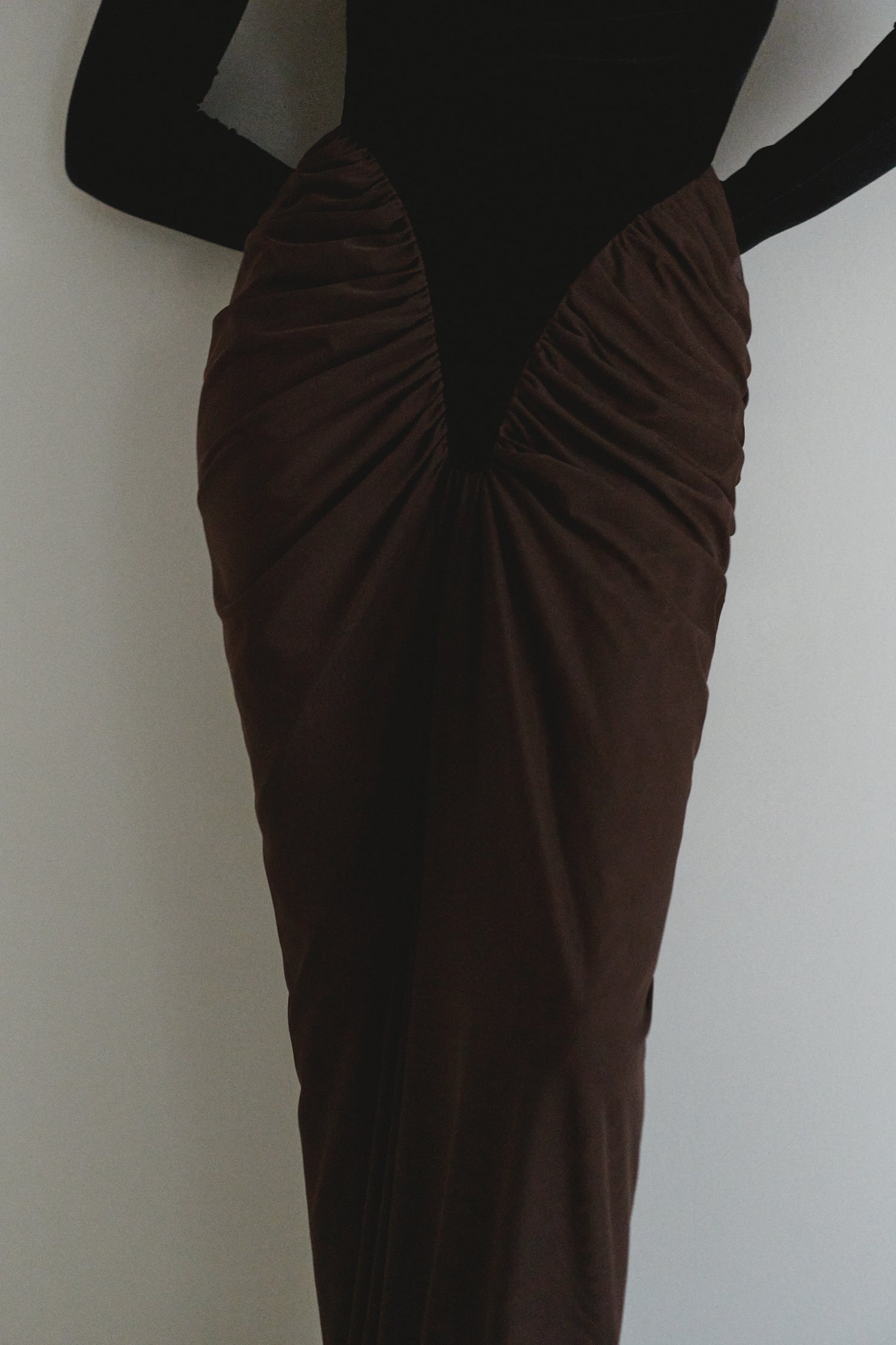 Velvet Splicing Mesh Ruched Maxi Dress With Gloves