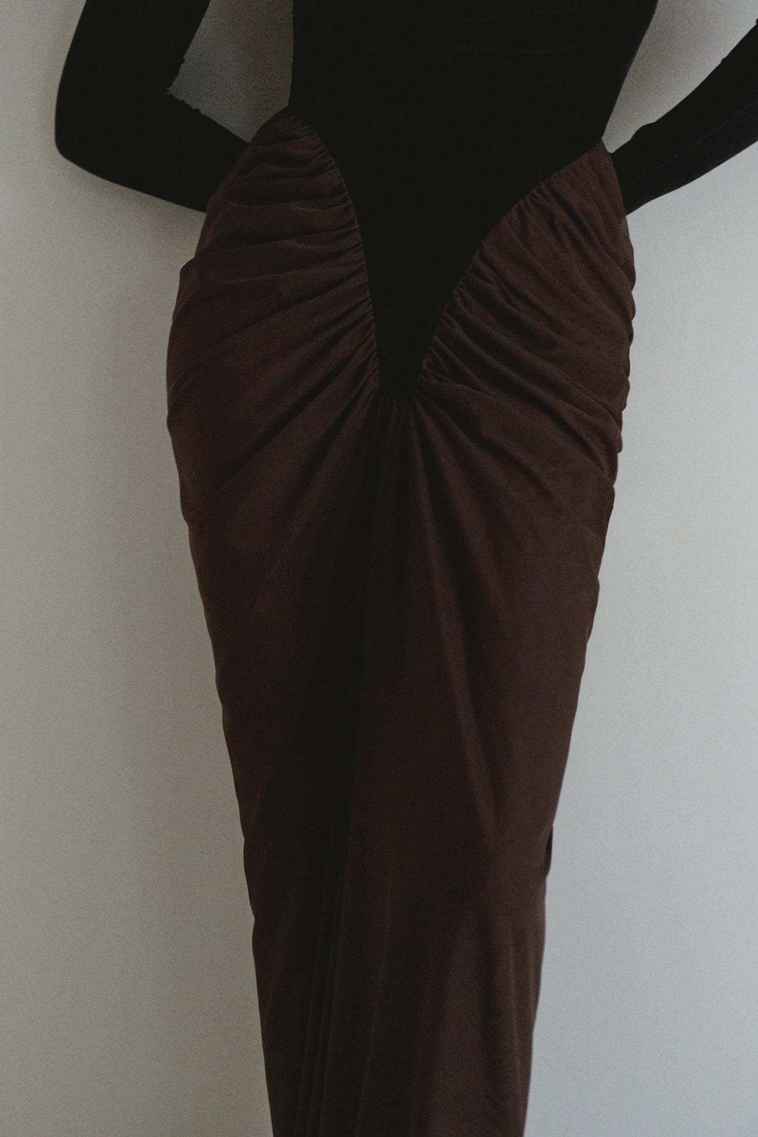 Velvet Splicing Mesh Ruched Maxi Dress With Gloves