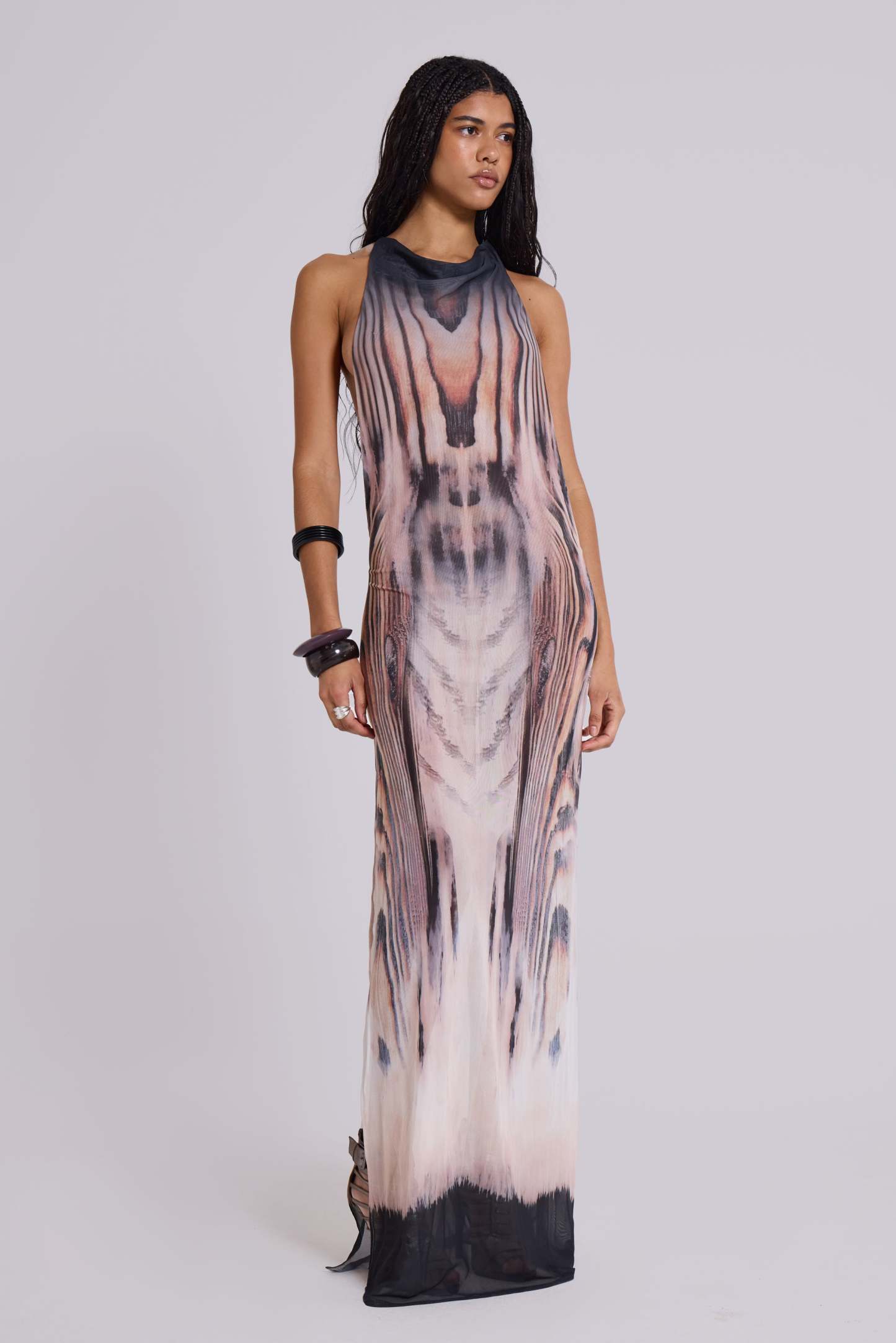 Abstract Print Backless Chain Maxi Dress