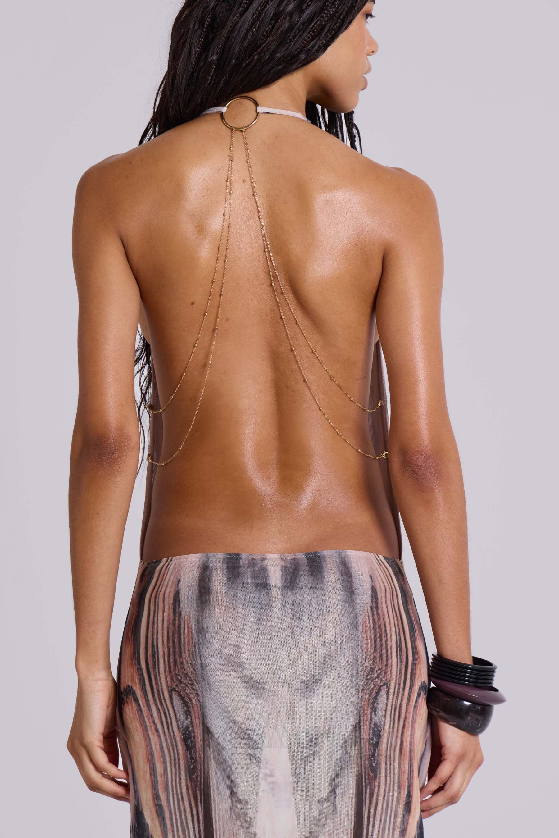 Abstract Print Backless Chain Maxi Dress