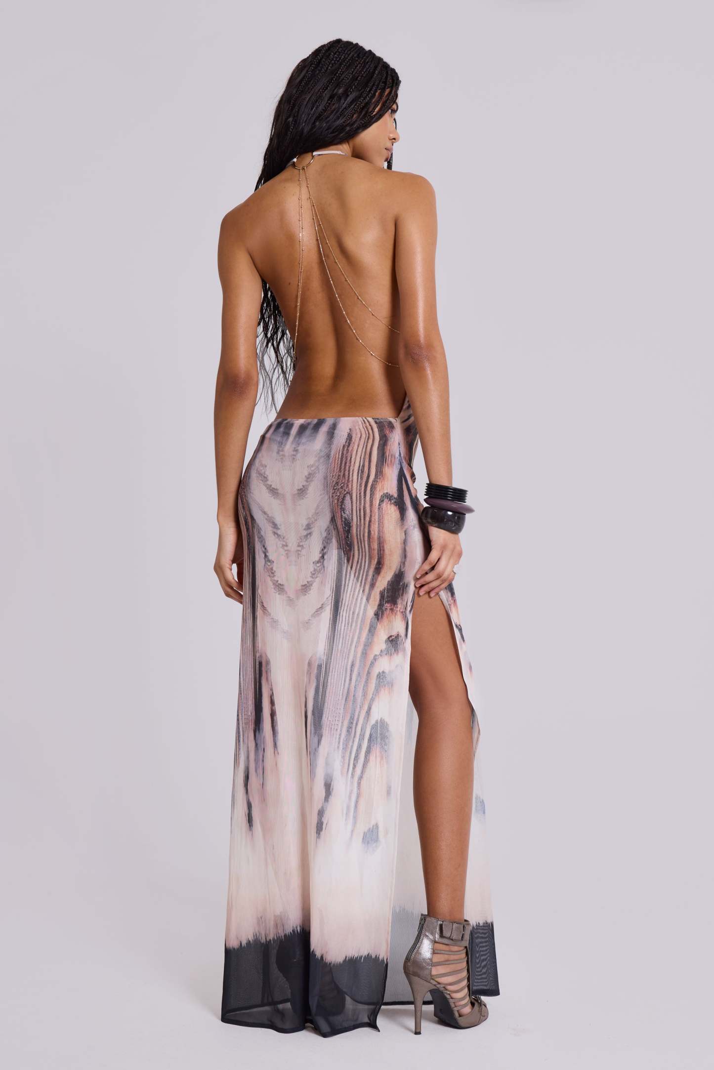 Abstract Print Backless Chain Maxi Dress