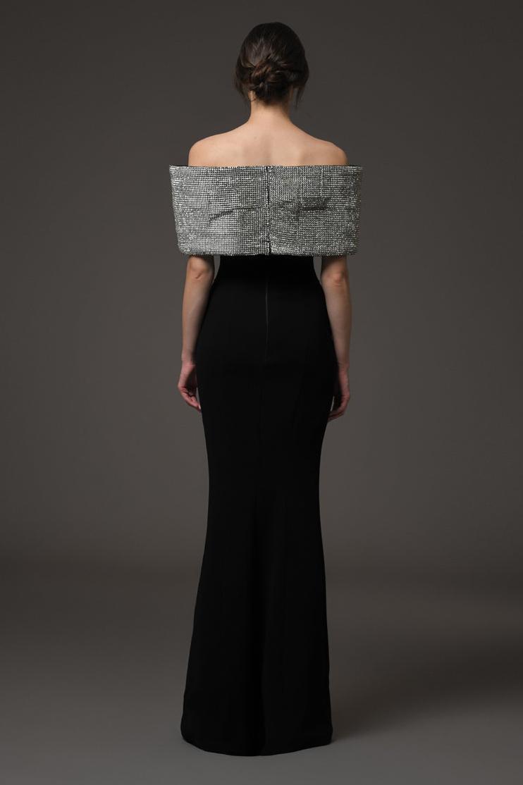 Rhinestone Bow Off Shoulder Maxi Dress