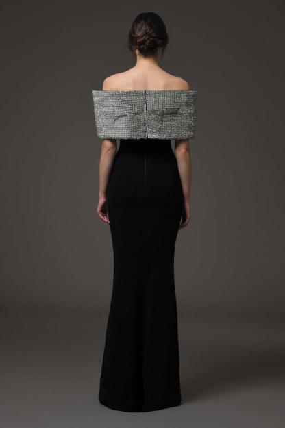 Rhinestone Bow Off Shoulder Maxi Dress