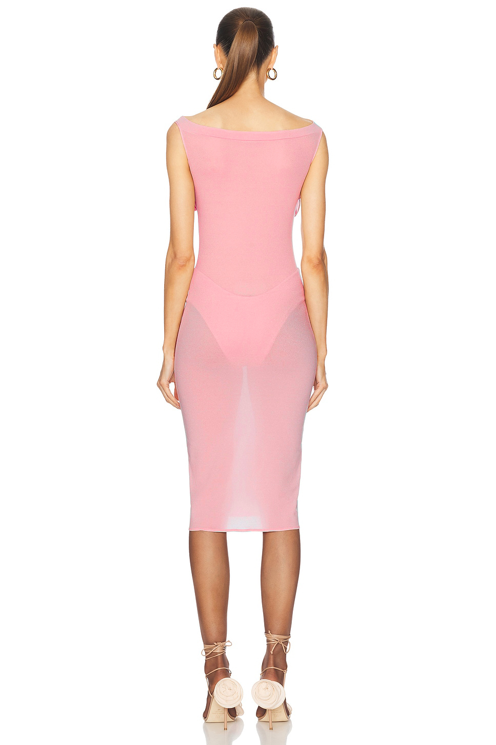 3D Flower Mesh Off-Shoulder Midi Dress