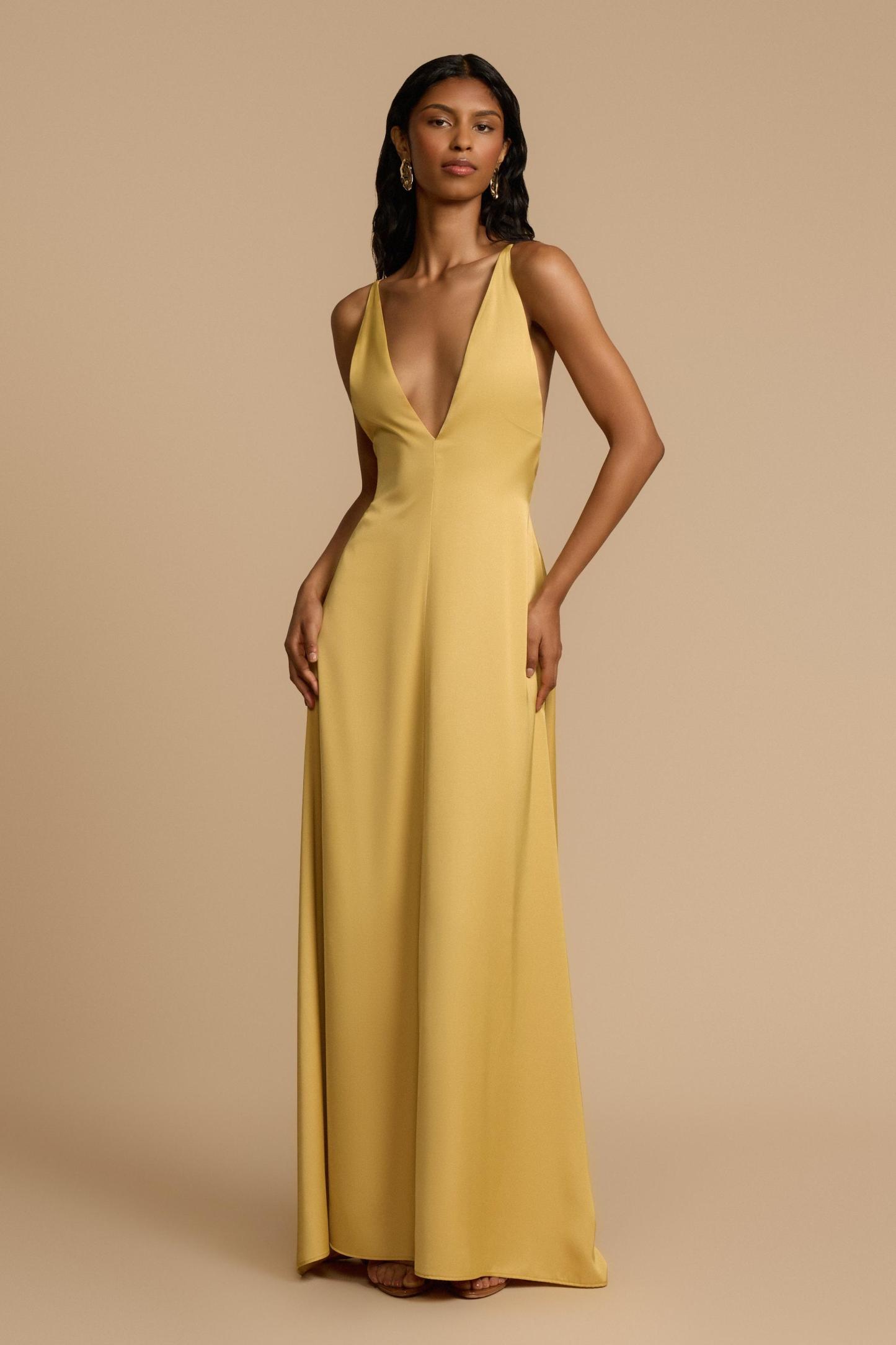 Satin Backless Beaded V-Neck Maxi Dress