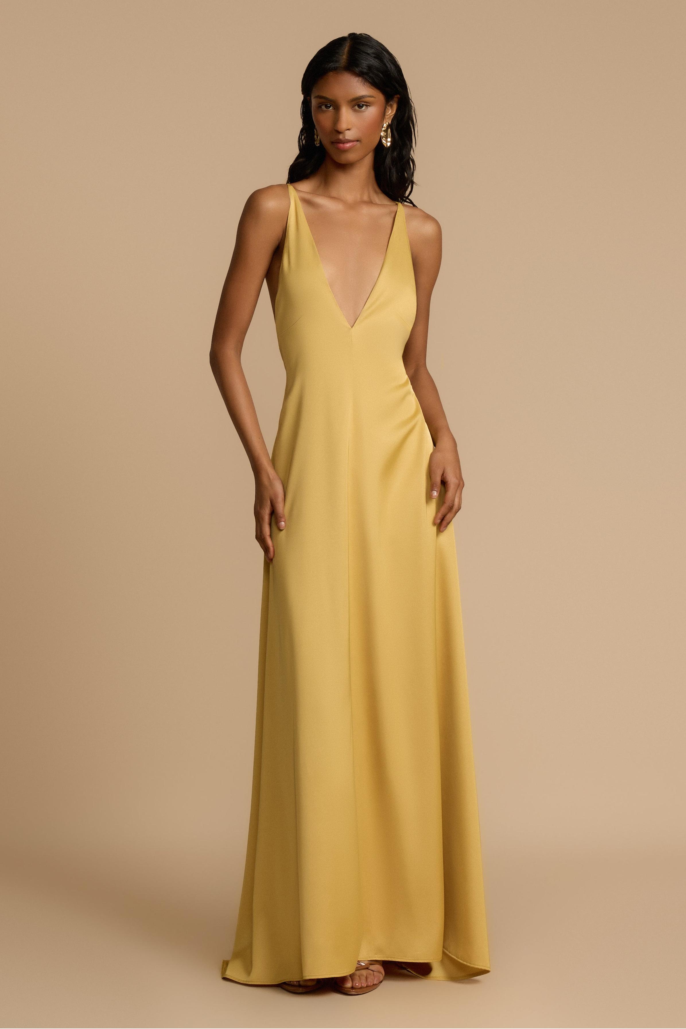 Satin Backless Beaded V-Neck Maxi Dress