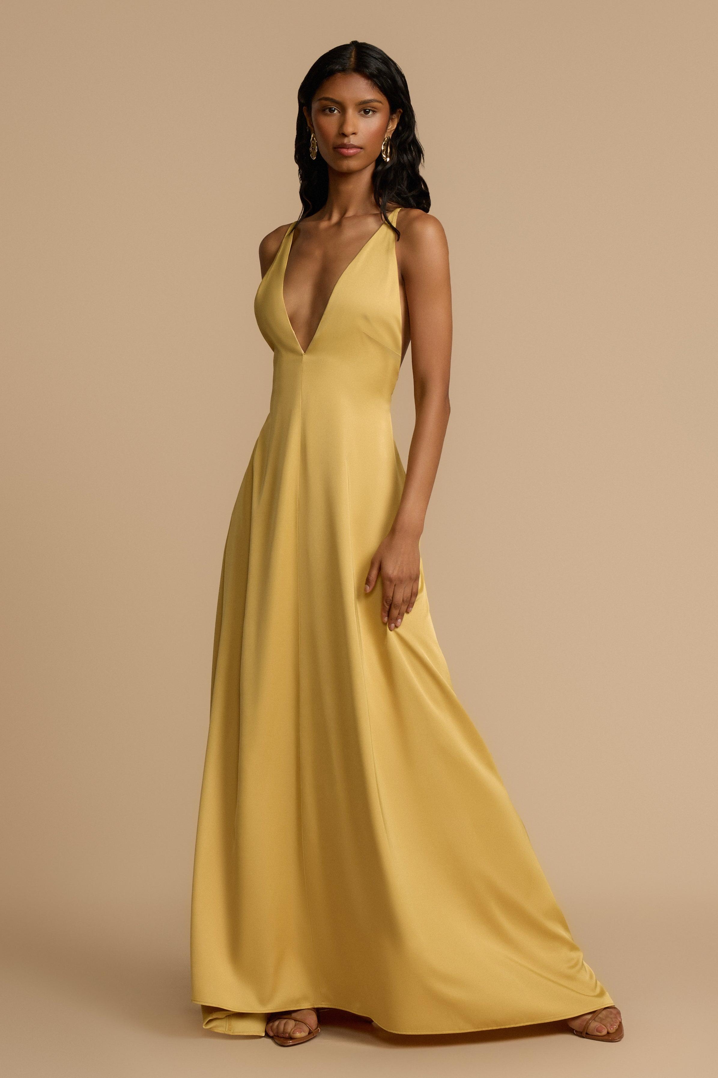 Satin Backless Beaded V-Neck Maxi Dress