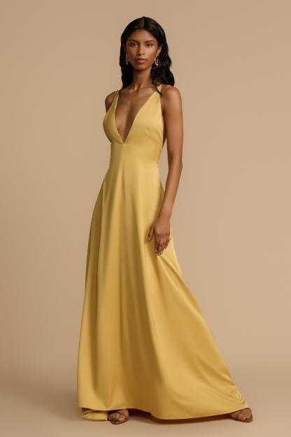 Satin Backless Beaded V-Neck Maxi Dress
